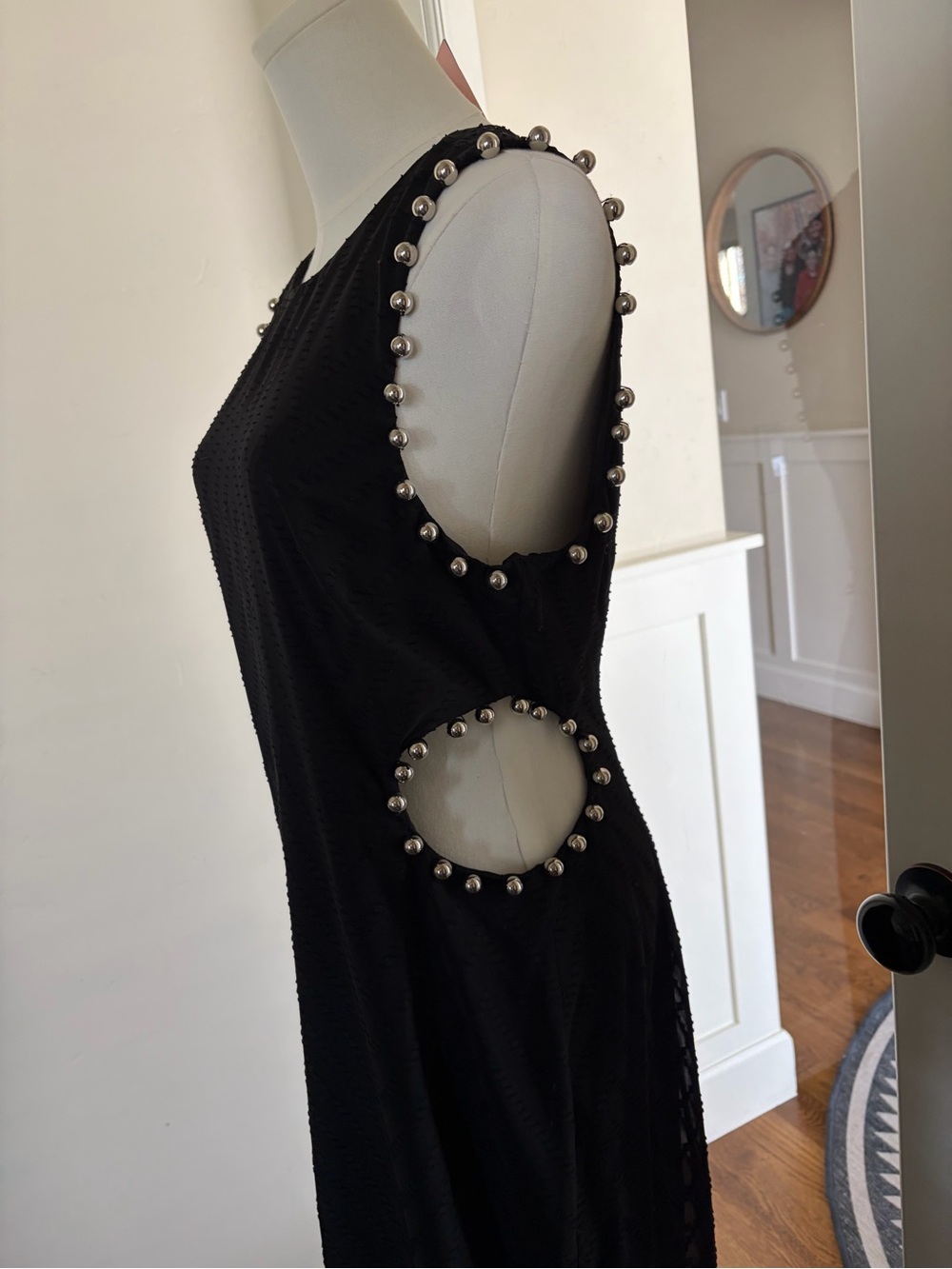 Black Stud-Trim Cutout Sleeveless Dress